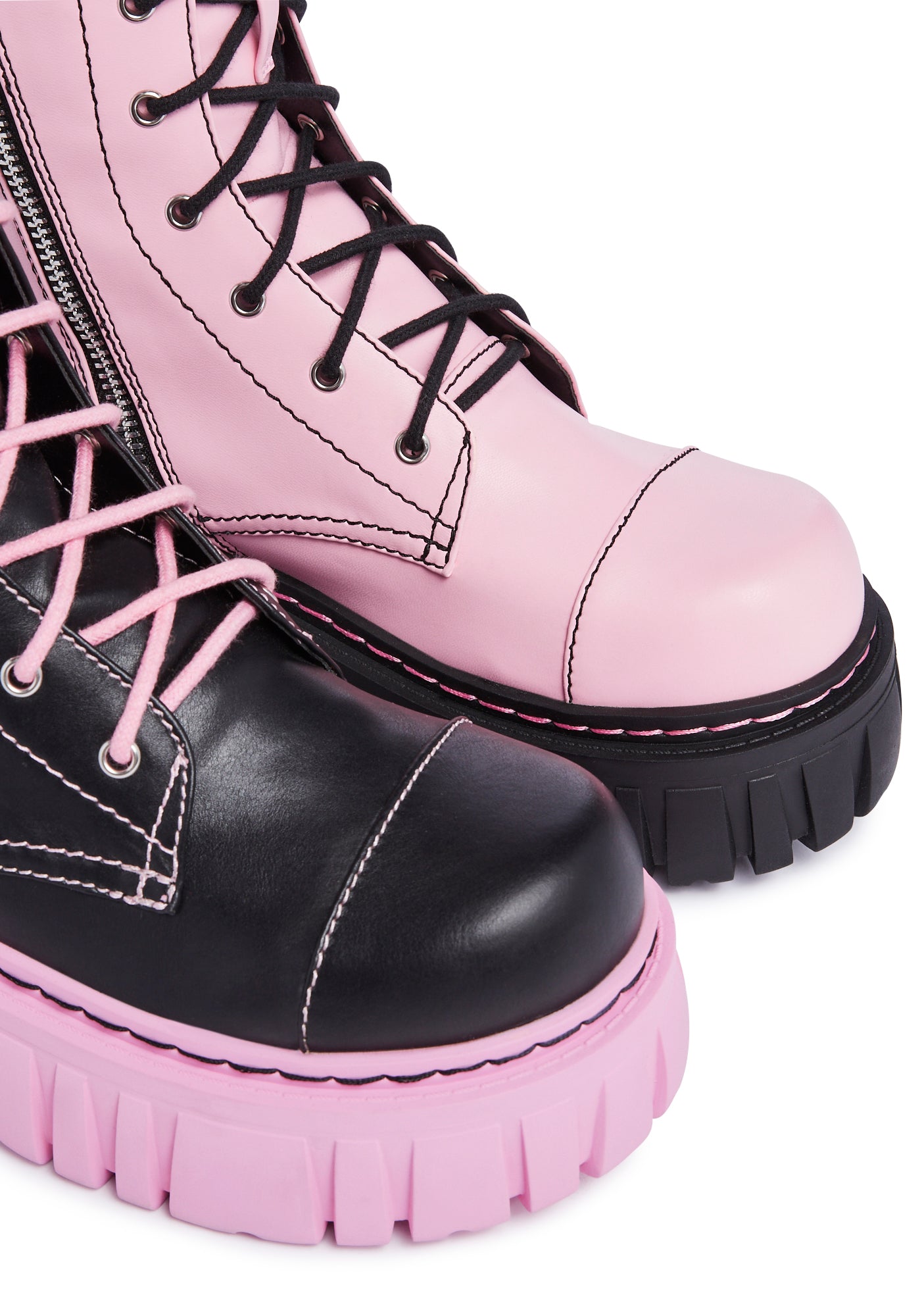 Devil Games Mismatched Combat Boots - Black/Pink - Image 2